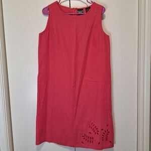 Crossing Pointe 100% Linen Coral Pink  Eyelet Dress Size Medium